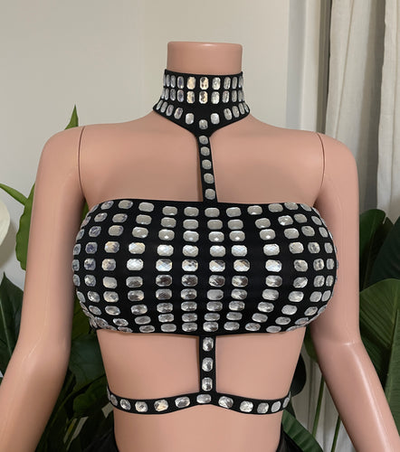 Rhinestone cutout crop top